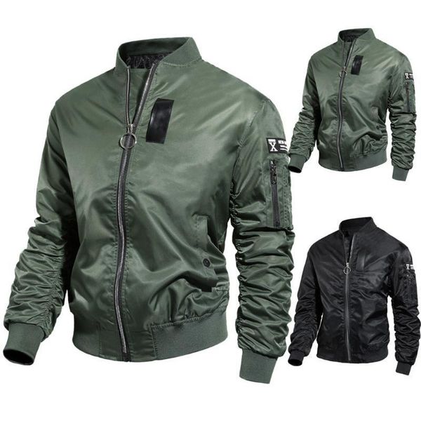 

bomber jacket autumn winter jacket men casual solid long-sleeved stand collar leather coat men's windbreakers asian size, Black;brown