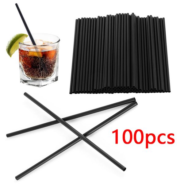 

100pcs/pack black plastic long drinking cocktail coffee straw straight barware party kitchen drinking straw beer