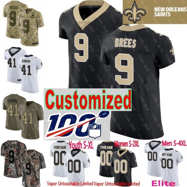 

100th anniversary elite custom jersey men youth women new alvin kamara drew brees michael thomas lattimore mark ingram camo jersey, Black;red