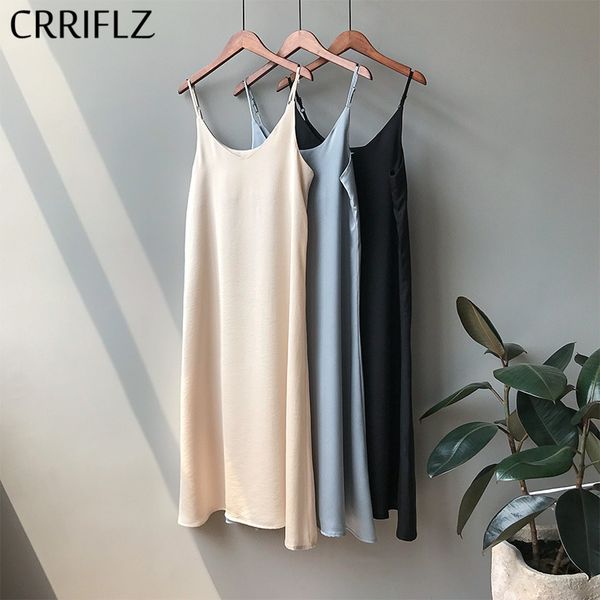

spring summer 2020 woman tank dress casual satin camisole elastic female home beach dresses v-neck camis dress crriflz, Black;gray