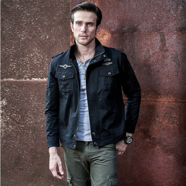 

europe and america fashion men's washing jacket trend army workwear winter men stand collar coat locomotive men's, Black
