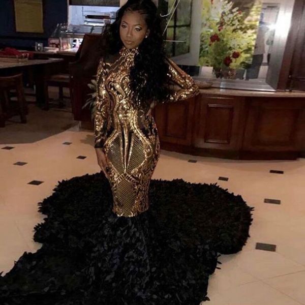 

unique design long sleeves high neck gold sequins mermaid formal evening dress floor length women prom gown, White;black