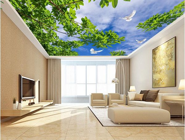 

wdbh 3d ceiling mural wallpaper custom p fresh branches green leaves blue sky room home decor 3d wall murals wallpaper for walls 3 d