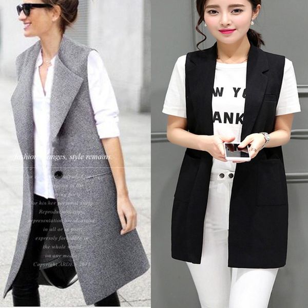 

plus large big size xxxl 4xl s~5xl,spring autumn office bf suit vest,sleeveless long down trench jacket,gilet colete waistcoat, Black;white