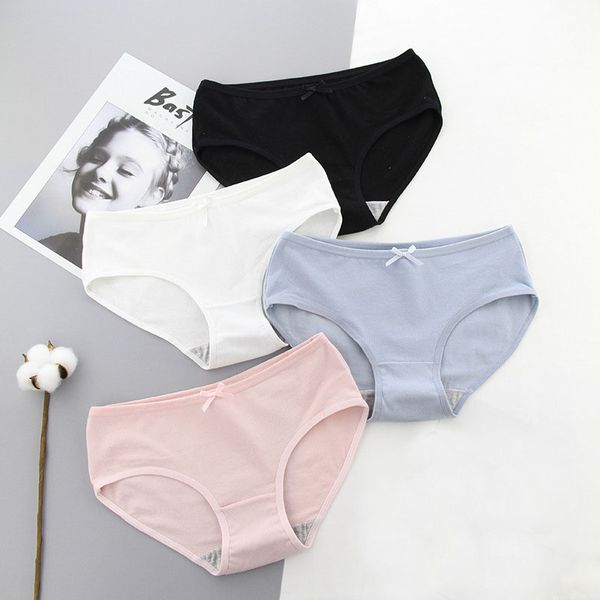 

4pcs/lot plus size -3xl panties women cotton breathable underwear briefs bow lingerie girls everyday pants solid color, Black;pink