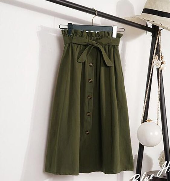 

2018 женские юбки элегантная пуговица с высокой талией корейская юбка женская плиссированная юбка-середина икры плюс размер femininas faldas, Black