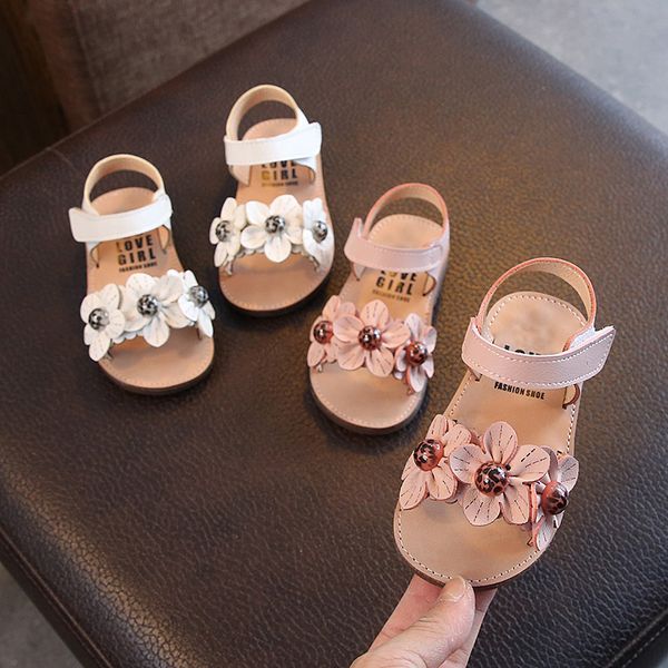 

summer little girls princess dress shoes flower sandals for infant kids white pink beach sandals new 2020 1 2 3  5 6 years old, Black;red