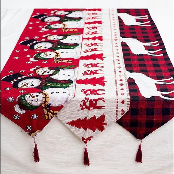 

cotton embroidered christmas table runners 180*35cm deer christmas tree table runner cloth cover for home new year decoration y191104