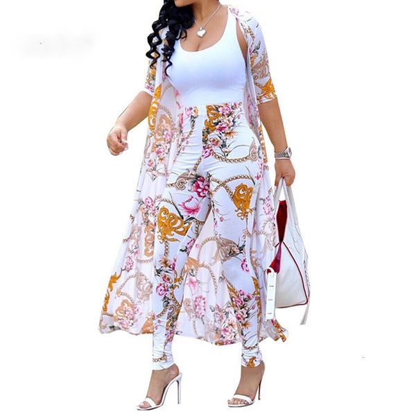 

print summer 2 piece set women cardigan long trench and bodycon pant suit casual clothes boho two piece outfits, White