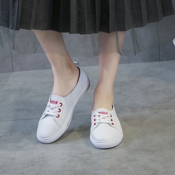 

2019 summer new style women's shoes genuine leather flat casual sports shoes korean-style versatile white slip-on fa, Black