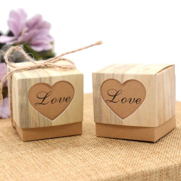 

50pcs vintage paper heart love rustic sweet laser cut candy gift boxes wedding party favours ing