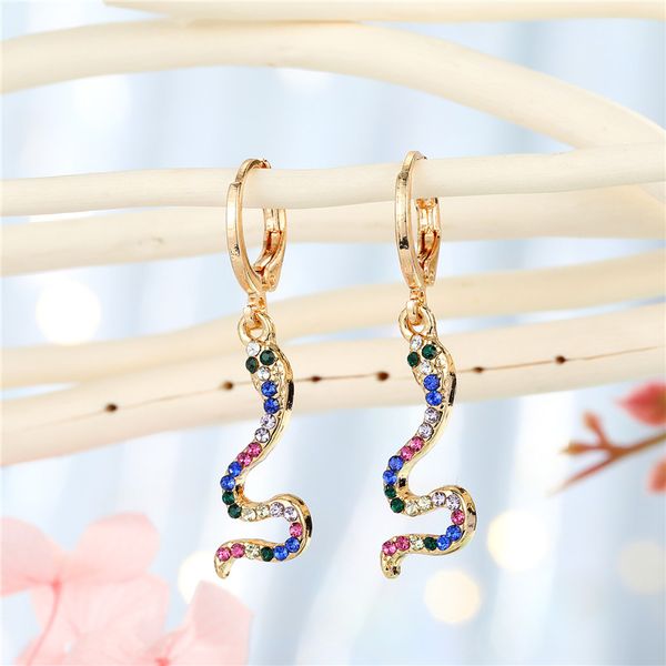

1pair punk shiny rainbow rhinestone snake hoop earrings for women vintage cute crystal animals circle stud earrings jewelry, Golden;silver