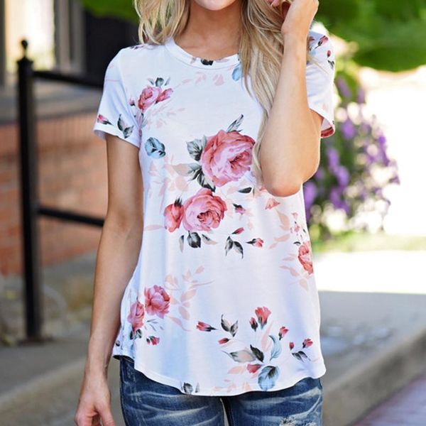 

women short sleeve flower printed casual t shirt modis aesthetic tee shirt clothes women 2020 #20, White