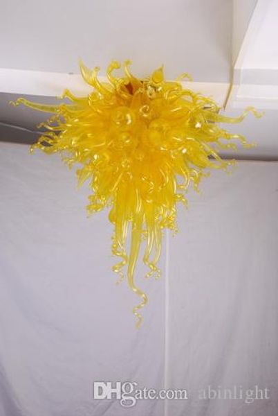 

100% handmade blown glass art chandelier modern led bulbs glass pendant light yellow colored glass led big size light