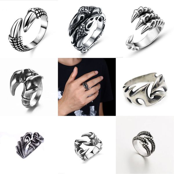 

европа и америка мужские женщины винтажные ретро панк байкер из нержавеющей стали кольцо из нержавеющей стали черное серебро регулируемые ко, Silver