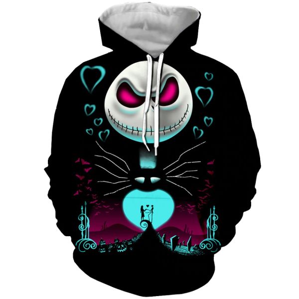 

plus size xs-7xl men women hoodies /tees outerwear halloween gift nightmare before christms jack 3d print crewneck sweatshirt, Black