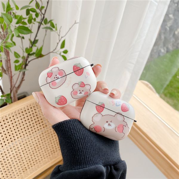 

imd matte cartoon cute strawberry bear bluetooth wireless headset cover for apple airpods pro charging case