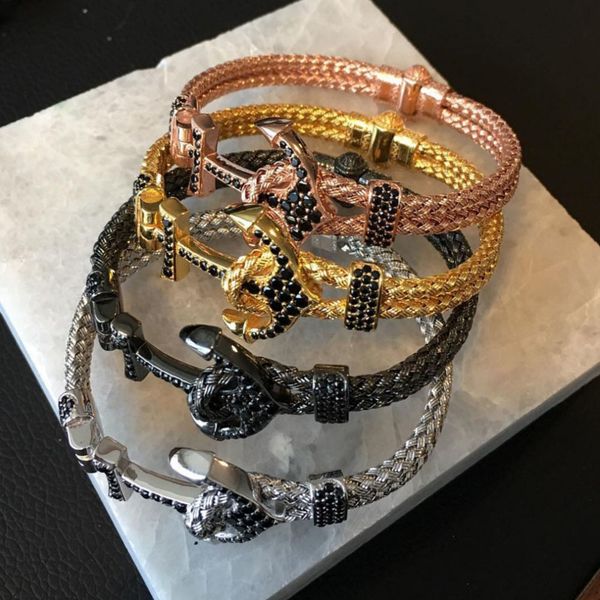 

atolyestone artillery bangles wiith anchor magnetic clasp unique bracelet in stainless steel atolyestone anchor bracelet men, Golden;silver