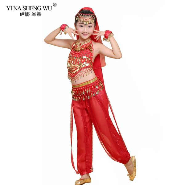 

stage wear kids belly dance costumes set girl egypt bollywood oriental costume dancing clothing india 6 color suit, Black;red