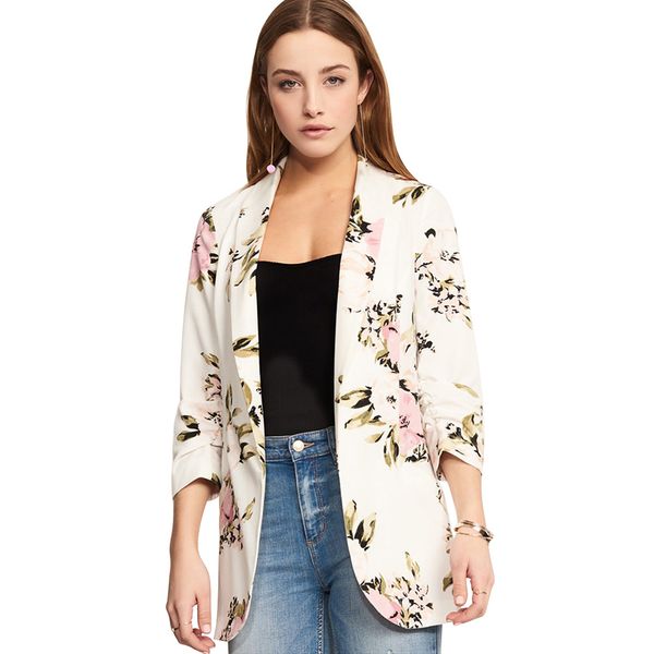

women casual floral print slim blazer suit lady work coat outerwear jl, White;black