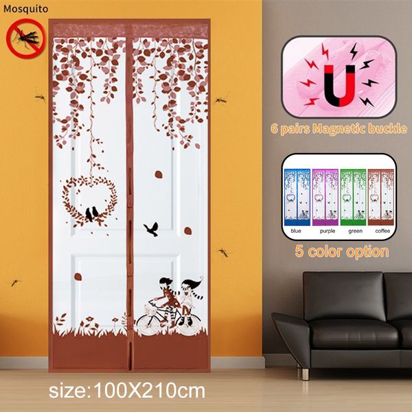 

patio home decoration summer bicycle lovers pattern soft yarn magnetic door curtains magnet mosquito net anti-mosquito mesh