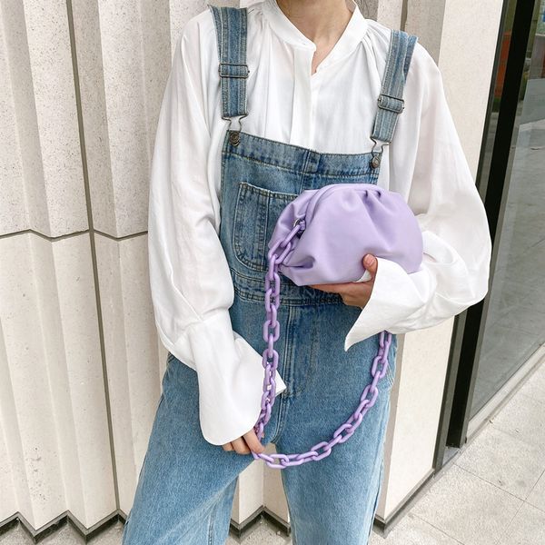 

thick chain women shoulder bag clip handbag fashion soft cloud clutch bag fold small lady hand