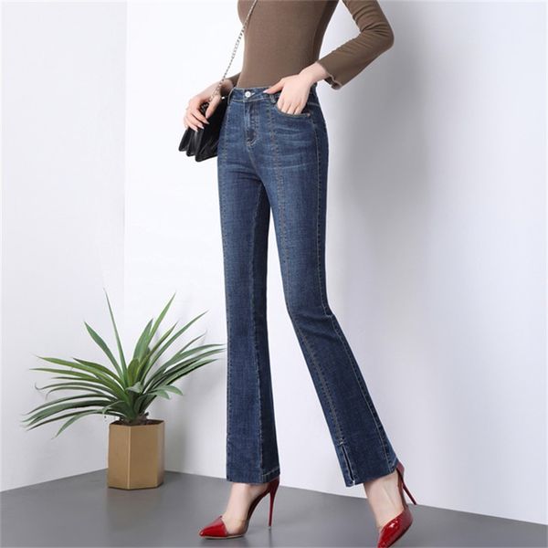 

women's 2020 new high waist split jeans temperament denim trousers, Blue