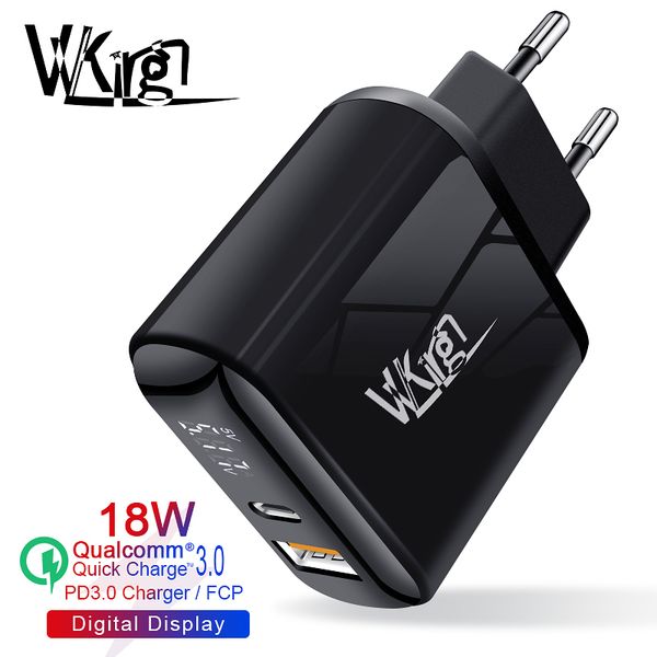 

vvking usb charger 18w pd fast charge usb type c pd charger hd smart display eu plug for iphone 11 pro samsung xiaomi charging