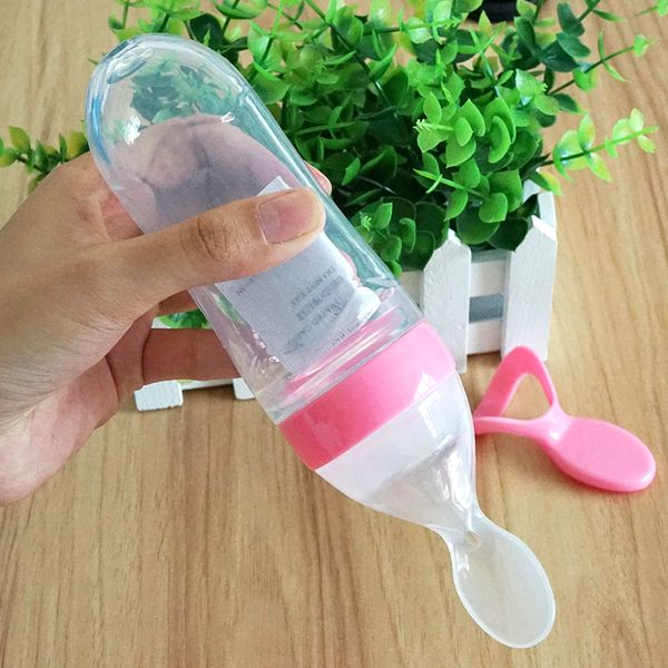 

infant baby silica gel feeding bottle with spoon newborn toddler food supplement rice cereal bottles milk feeder bpa 90ml