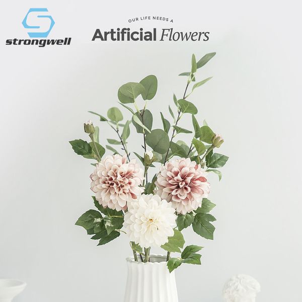 

strongwell nordic single 2 heads simulation dahlia artificial silk flower table fake flowers wedding home decoration living room