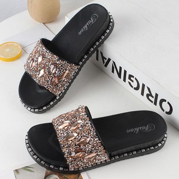 

women crystal diamond bling summer elegant slides slipper sandals beach shoes women shoes flip flops sandalias mujer#s, Black