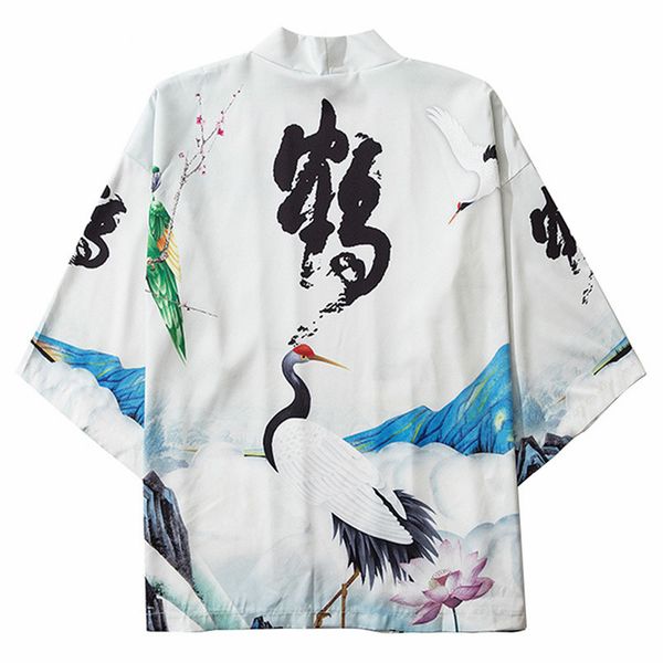

sifan japanese kimono jacket crane printed harajuku 2020 hip hop men japan style streetwear jacket summer thin clothes loose kimono, Black;brown