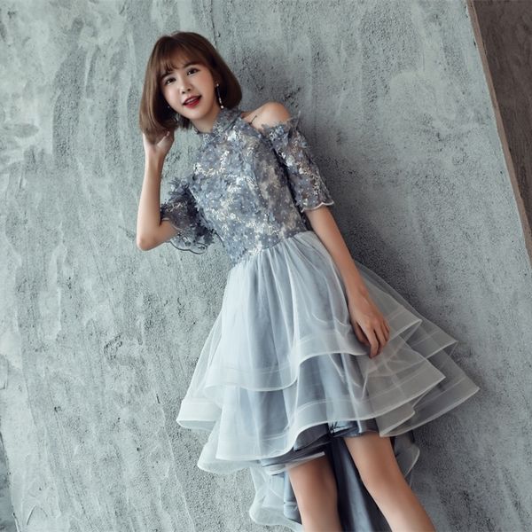 

short front coctail dress cheongsam collar floral applique puffy dresses for prom cocktail dresses 2019 evening party ts726, White;black