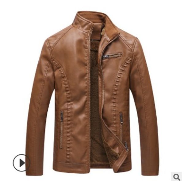 

cysincos faux fur collar leather jackets coats men autumn winter warm thicken coat casual motorcycle pu leather jacket outwear, Black