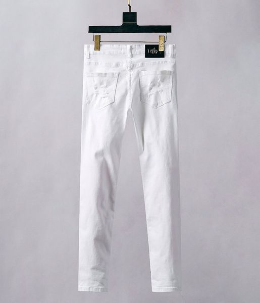 

dg designer luxury mens jeans tide brand cowboy pants street wear crown embroidery letter logo fashion white hole jeans, Blue