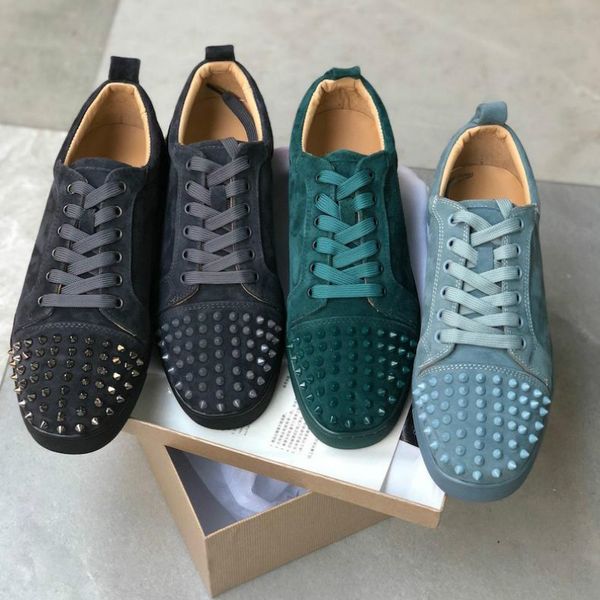 

2020 designer sneakers red bottom spikes flat velours suede sneakers iron grey men trainers 100% real leather party shoes arthur q24