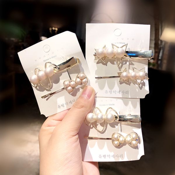 

2pcs/set new women girls cute colorful pearls geometric hairpins sweet barrettes hair clips headband fashion hair accessories