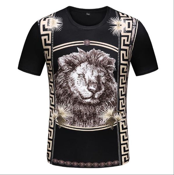 

2019 летний новый o tee хлопок с коротким рукавом дышащий женщины / мужчины львом печати тенниски meduse качели повседневной открытым street, White;black