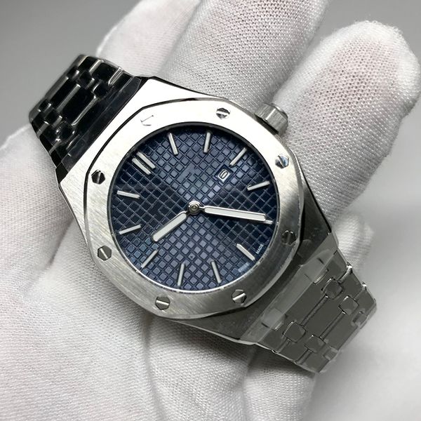 

blue dial womens watch good quality 33mm size royal oak quartz silver stainless steel bracelet folding buckle sapphire glass, Slivery;brown