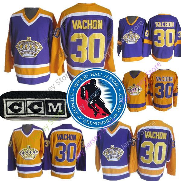 

30 Rogie Vachon Jersey With 2016 Ice Hockey Hall Of Fame Patch Los Angeles Kings CCM Old Time Jersey Yellow Gold Purple Black White