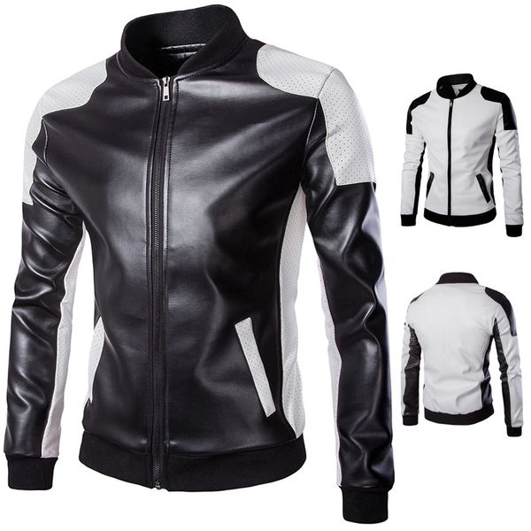 

new men's littleneck fashion black-and-white colour super large leather coat
