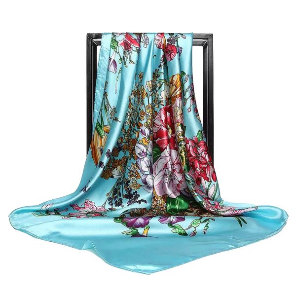 

90*90cm women square silk scarf female european style mysterious mask print spring shawls for ladies