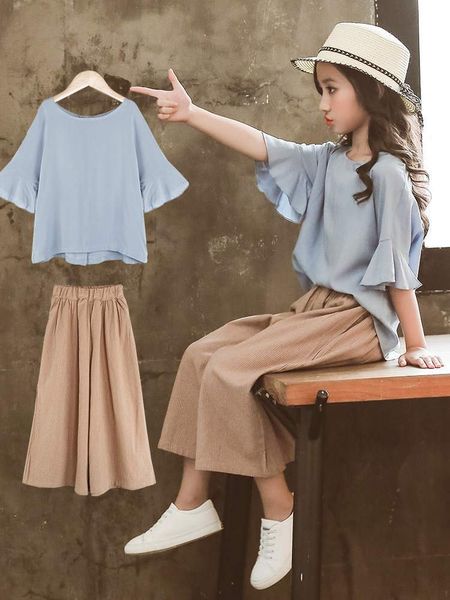 

teenager girls clothing set children outfits 2 pcs 2020 spring kids clothing sets blouses shirts + pants ensemble fille costume t200413, White