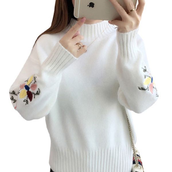 

normov autumn embroidery knitted sweater women winter keep warm sweater pullover female oversize long sleeve 27 color, White;black