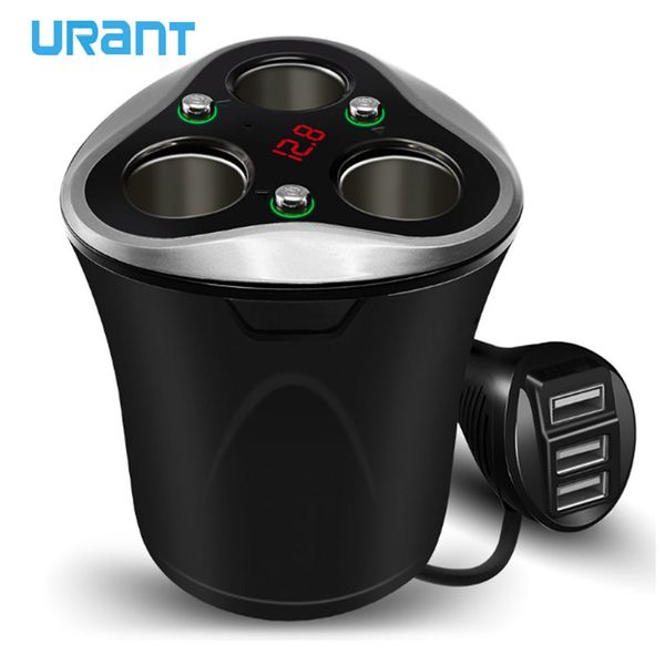 

urant car cigarette lighter charger multifunctional cup holder dc 5v for phone gps 3 usb ports car-charger with voltage display