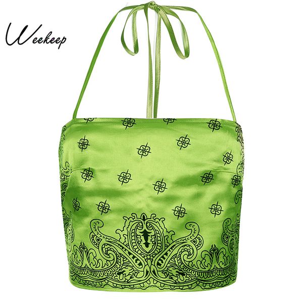 

weekeep sexy холтер backless лук верхней части бака лета женщин streetwear печатные crop top 2019 рукавов топы женщины, White