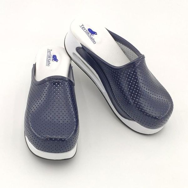 

navy blue piping air slippers, Black