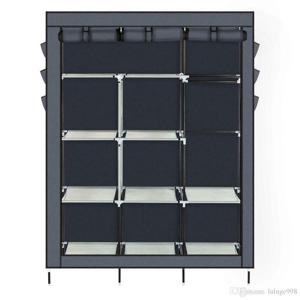 

heavy duty portable closet storage organizer wardrobe clothes rack shelves gray