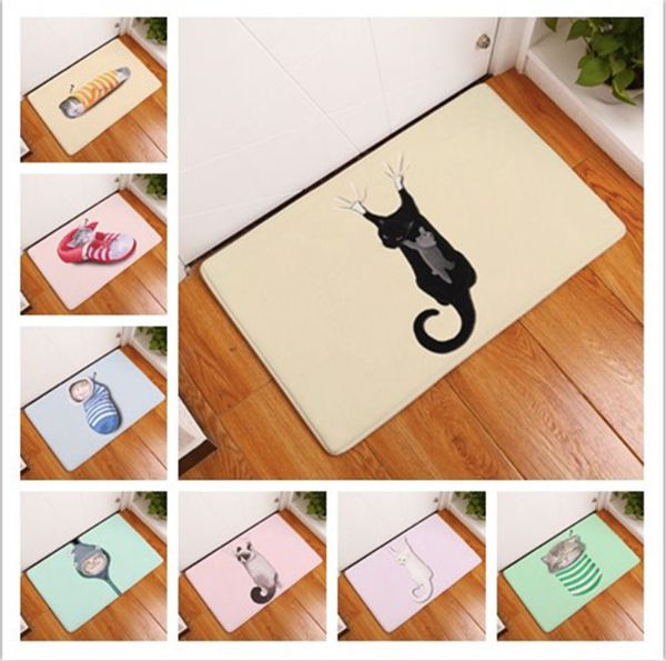 Flip Flop Cat Kitty Cartoon Doormat Bath Kitchen Carpet Decorative Anti Slip Mats Room Car Floor Bar Rugs Door Home Decor Gift Gabbeh Rugs Shaw Rugs
