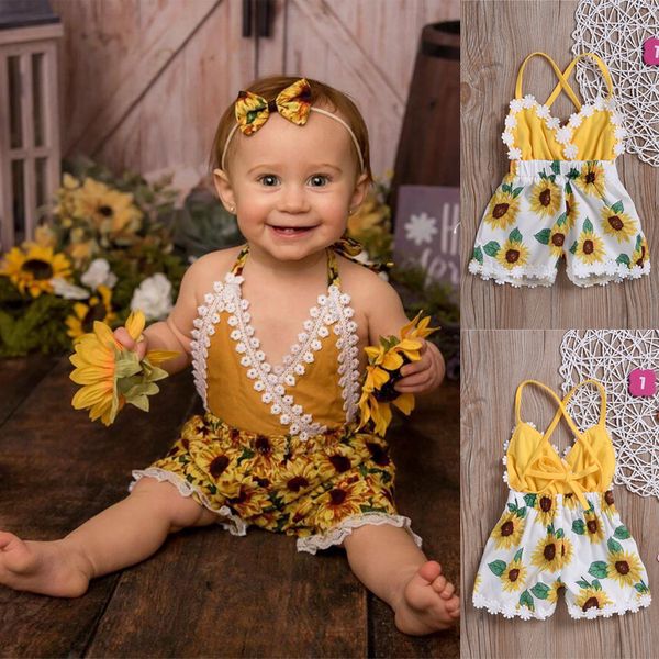 

new style summer cute baby girl clothes girls sling flower romper sunflower jumpsuits kids designer clothes girls jy597, Blue